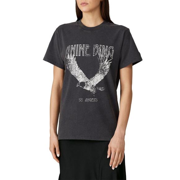 ANINE BING Lili Eagle Short Sleeves Cotton T-Shirt - M - Picture 2 of 5